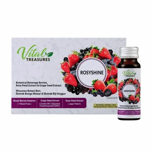 VITAL TREASURES ROSYSHINE Botanical Beverage Berries, Rose Petal Extract & Grape Seed Extract ( 6x50ml)