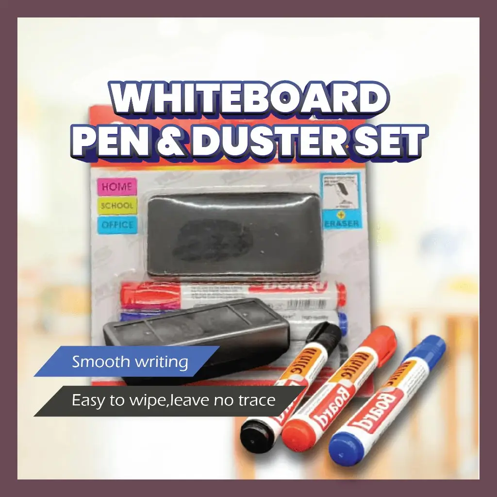 3 Colour Whiteboard Marker Pen 3 Marker + 1 Duster